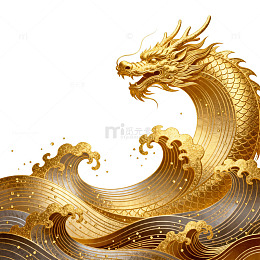 金色龙海浪艺术插画