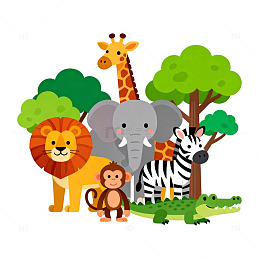 卡通动物森林插画设计素材