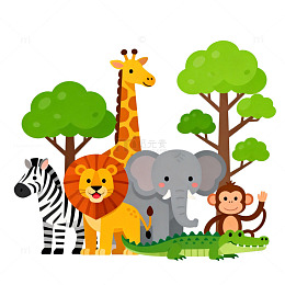 卡通动物森林插画