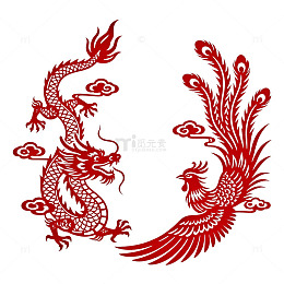 中国风龙凤剪纸艺术图案