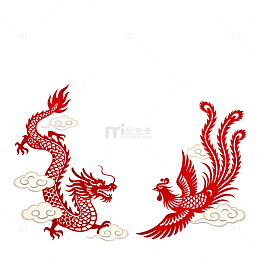 传统中国风龙凤图案剪纸