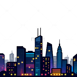 霓虹城市剪影夜景矢量插画