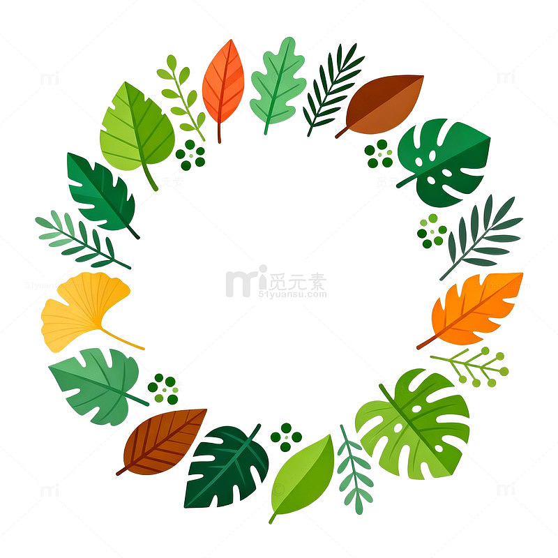 多彩叶子圆形装饰图案