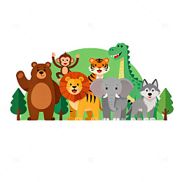 卡通动物森林插画