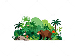 热带雨林熊插画设计图