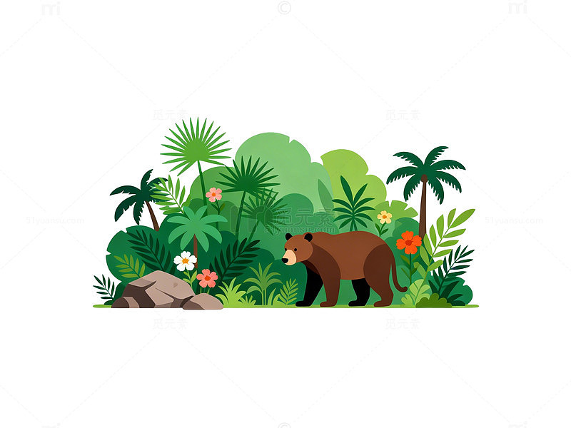 热带雨林熊插画设计图