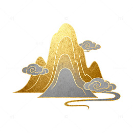 金色山水画古风艺术插画