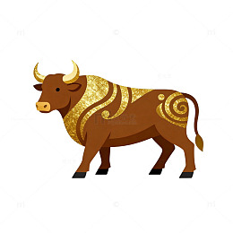 金色装饰牛年生肖插画