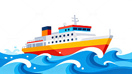 卡通风格海上轮船插画