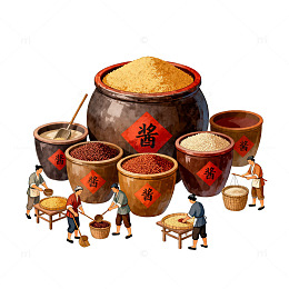 古风酱园制作场景手绘插画