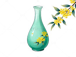 淡雅花瓶与黄色花朵插画