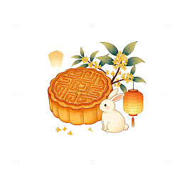 中秋佳节月饼兔子插画素材