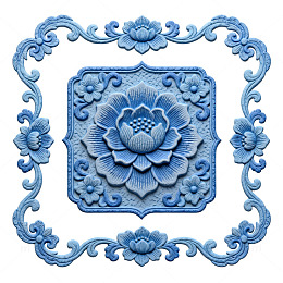 蓝色陶瓷莲花浮雕装饰图案