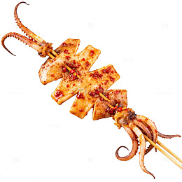 烤串鱿鱼豆腐美食插画