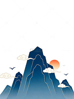 古风山水画日落飞鸟图案