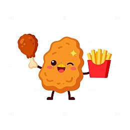 卡通炸鸡薯条美食插画