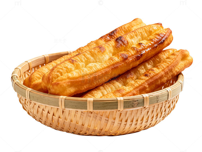 编织篮中金黄油条美食