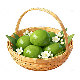 插画风格青团花开篮子设计元素