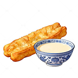 水彩风早餐豆浆油条
