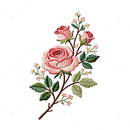刺绣风格玫瑰花图案设计元素
