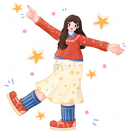 卡通欢乐少女插画素材