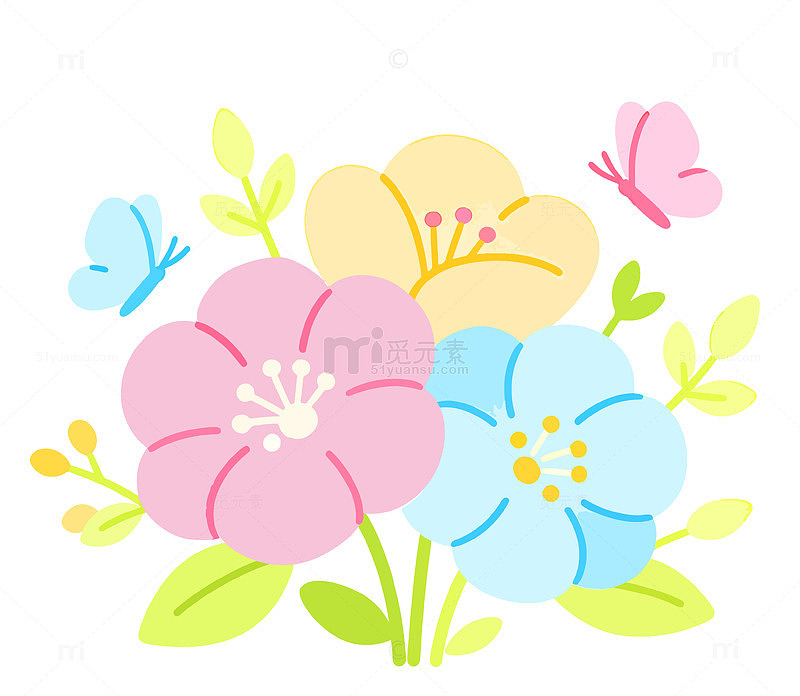 手绘春天花朵清新元素