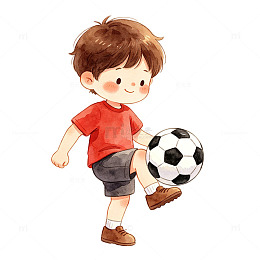 卡通小男孩踢足球插画