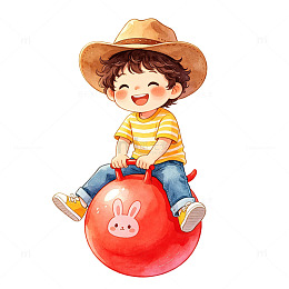 卡通男孩玩跳跳球插画