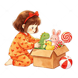 童趣插画小女孩玩玩具