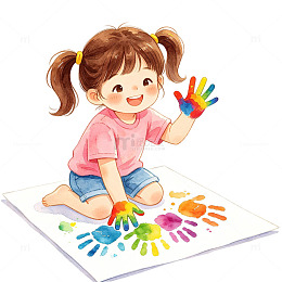 卡通小女孩手指画素材
