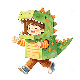 童趣恐龙装扮插画