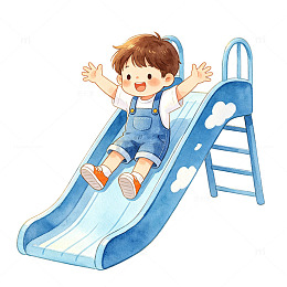 卡通男孩滑滑梯插画