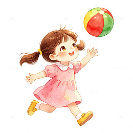 卡通小女孩玩球图