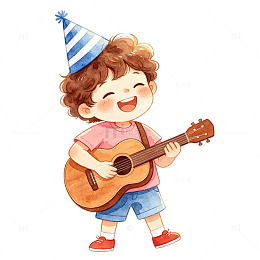 卡通吉他男孩生日庆祝插画