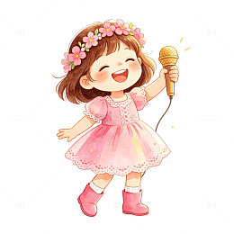 可爱卡通小女孩演唱插画素材