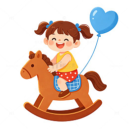 卡通小女孩木马玩具插画
