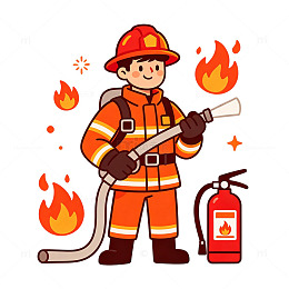 卡通消防员灭火职业形象免扣人物插画素材