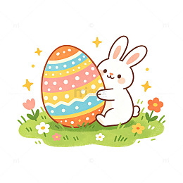 软萌兔子抱彩蛋春日治愈系