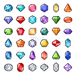 宝石图标合集卡通风格彩色宝石平面设计素材