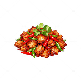 香辣鸡肉配辣椒插画