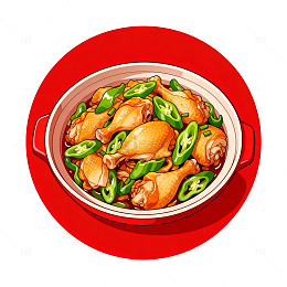 卡通美食青椒鸡腿插画素材