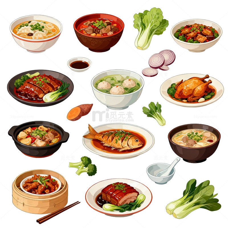 中式美食插画设计素材
