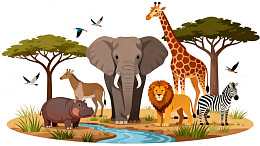 卡通动物非洲草原场景