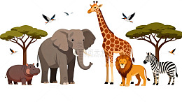 卡通非洲草原动物插画
