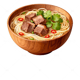 木碗牛肉面美食插画