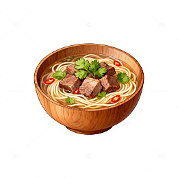 木碗牛肉面美食插画