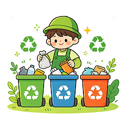 卡通环保垃圾分类人物场景插画素材