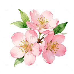 水彩粉色樱花花卉插画设计素材
