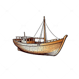 复古木船插画设计素材