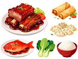 美食插画风格中餐馆菜单设计元素